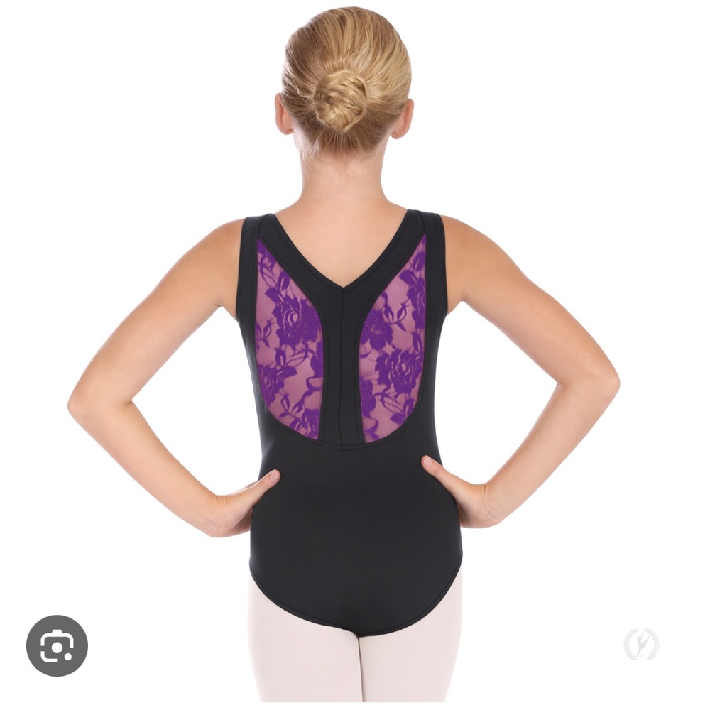 Eurotard Lace Back Leotard Black Purple Lace Girls Size Large